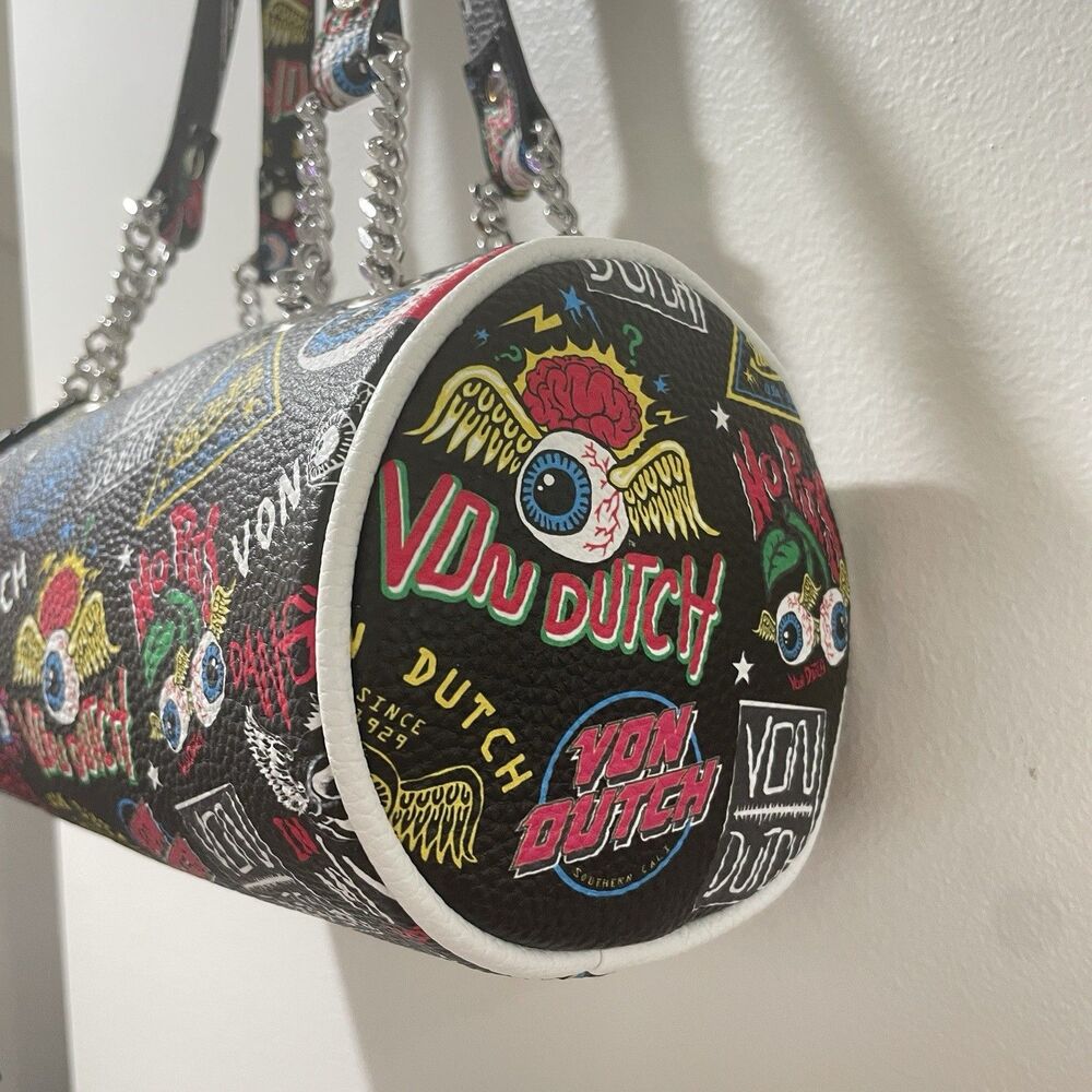 Von Dutch Y2K Barrel Shoulder Bag NWT - Black Jax Graphic Eyeball - Picture 5 of 6